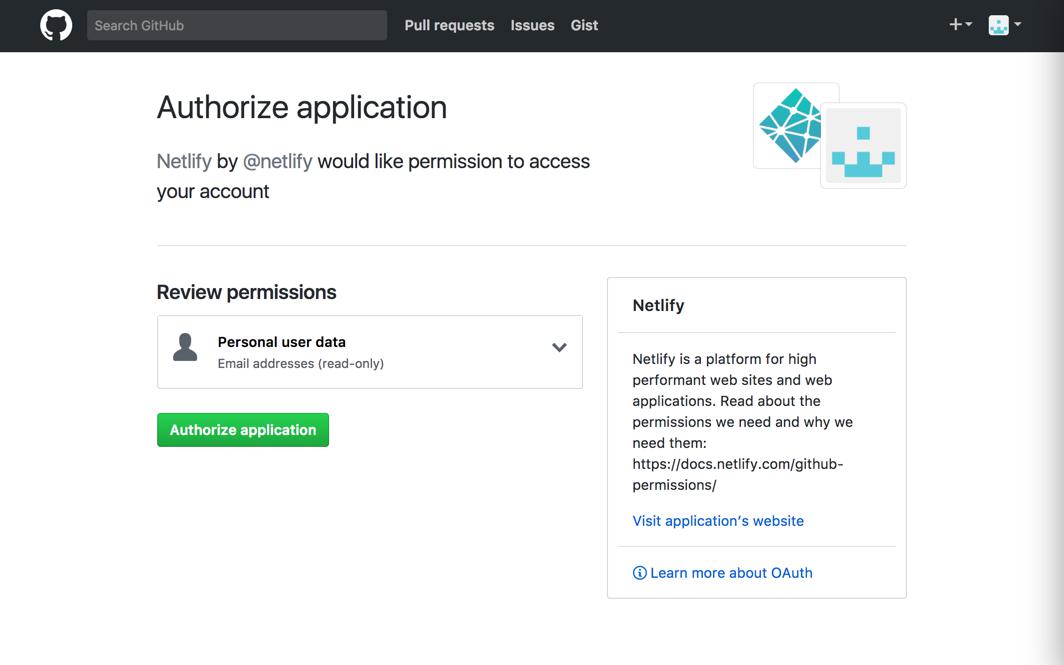 Netlify 和 GitHub 授权截图